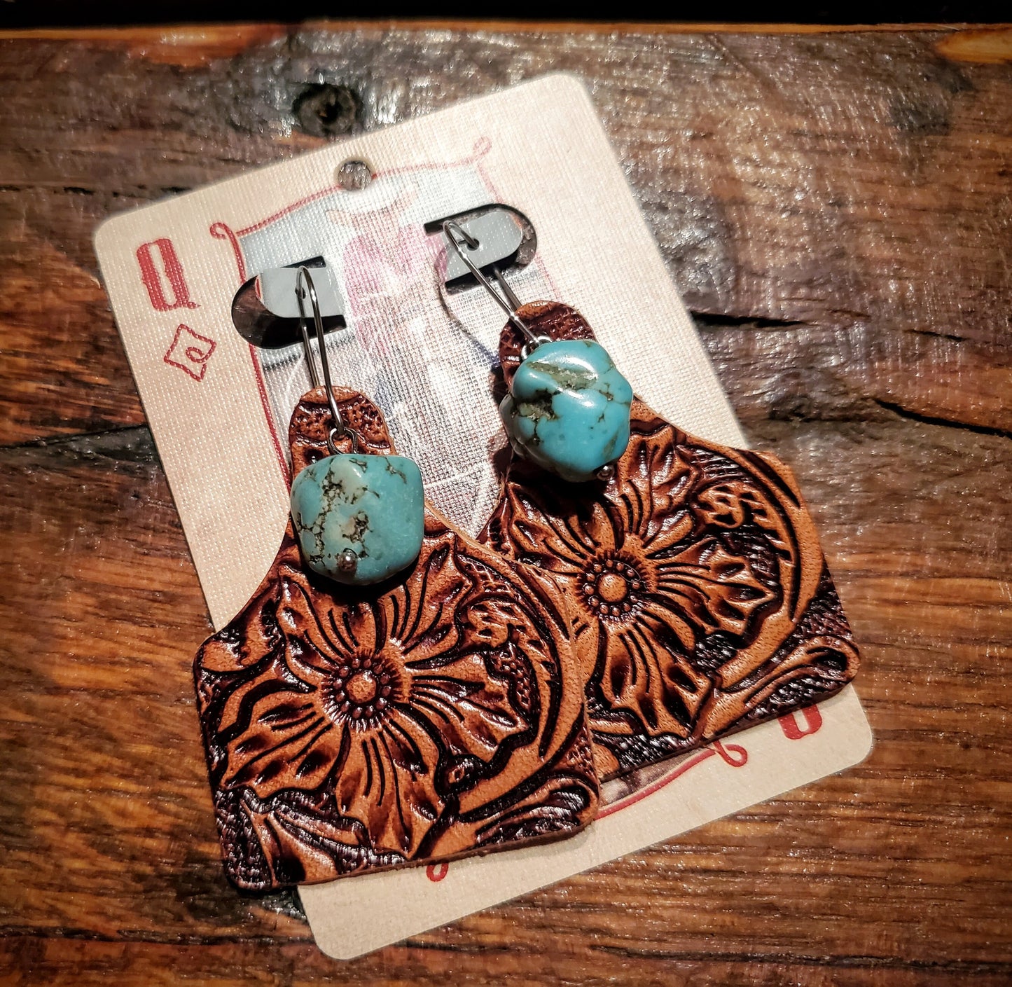 Handmade Genuine Tooled Leather Earrings