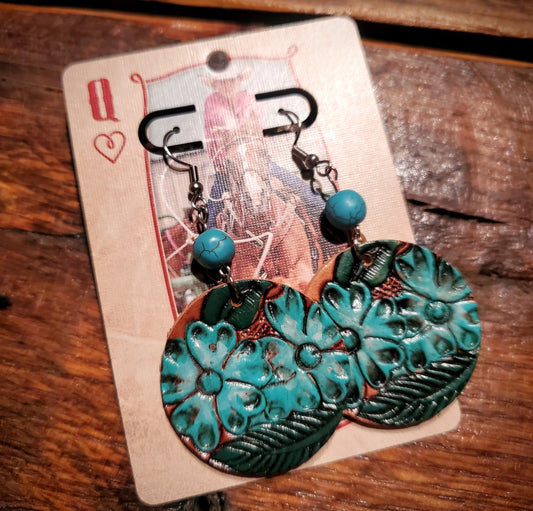 Handmade Genuine Tooled Leather Earrings