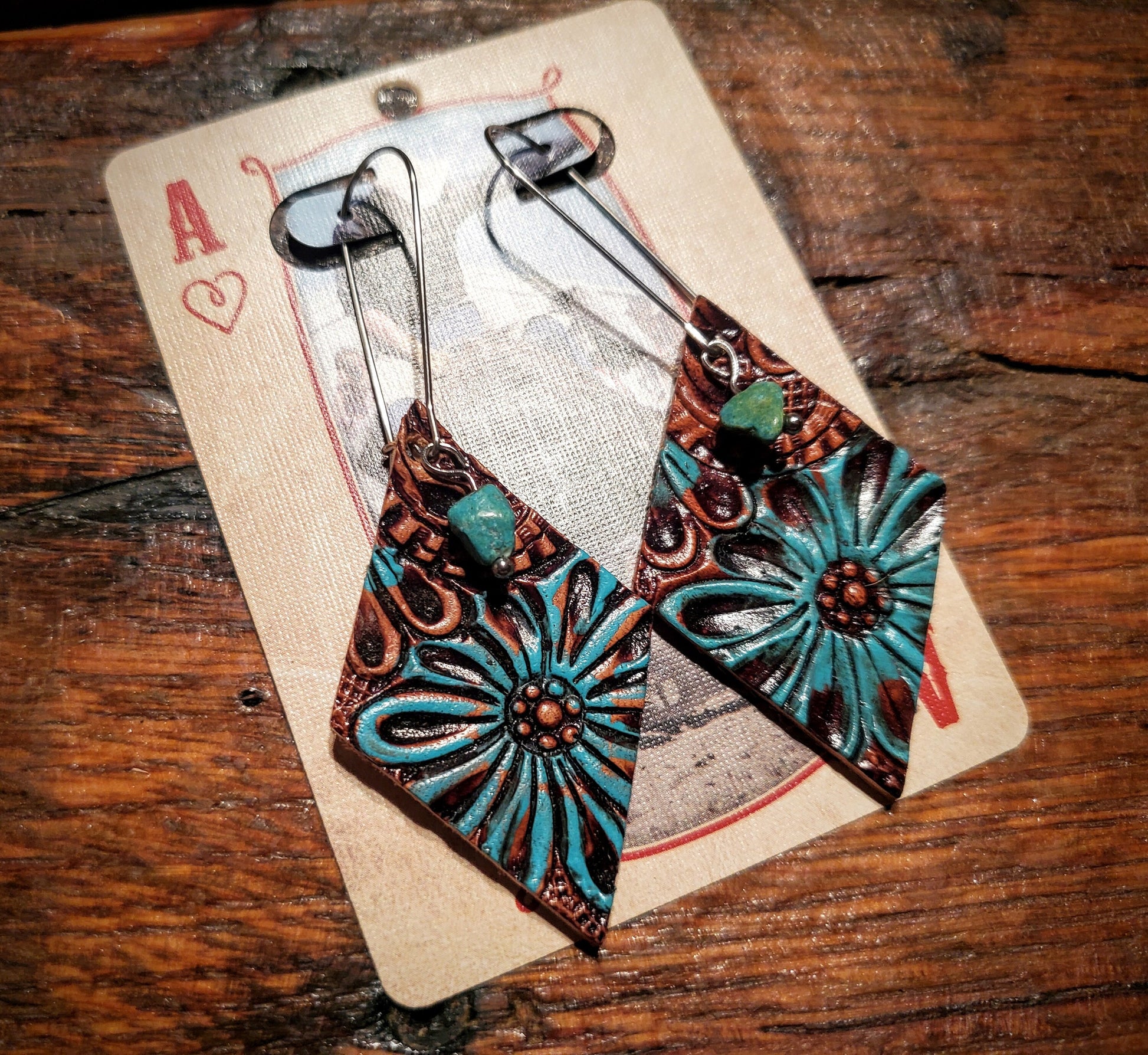 Handmade Genuine Tooled Leather Earrings