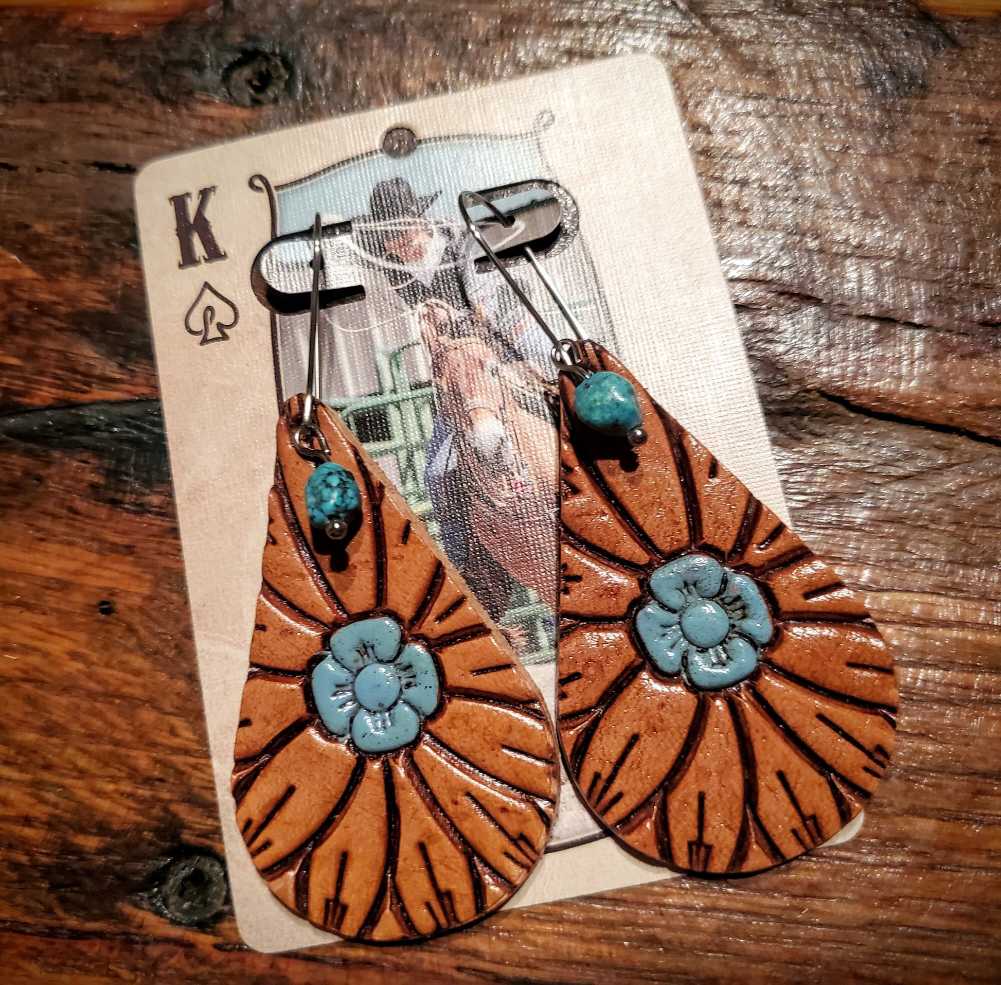 Handmade Genuine Tooled Leather Earrings