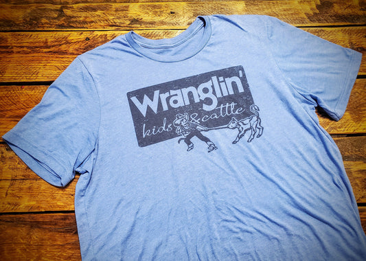 Wranglin' Kids & Cattle - Premium Extra Soft Vintage Western Tee Shirt - Pick Your Color - Baby, Toddler, Youth, Adult Sizes