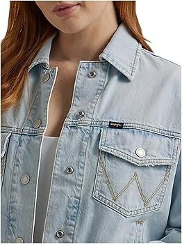 NEW Genuine Wrangler Women's Distressed Crop Denim Shacket - Icy Blue