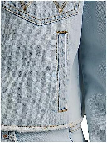 NEW Genuine Wrangler Women's Distressed Crop Denim Shacket - Icy Blue