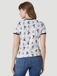 NEW Genuine Wrangler Women's Cowboy Print Ringer Tee