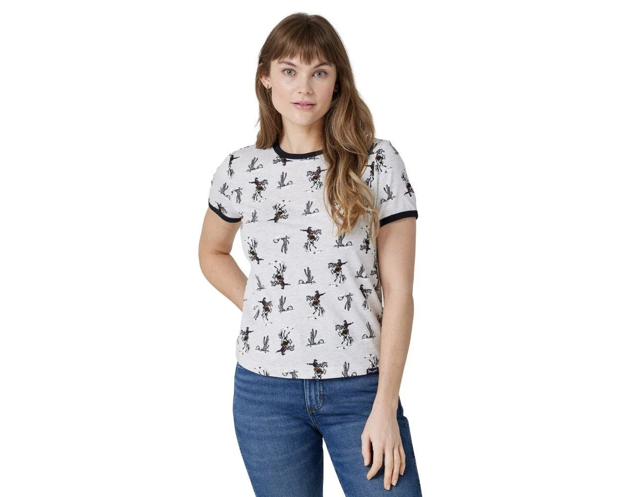 NEW Genuine Wrangler Women's Cowboy Print Ringer Tee