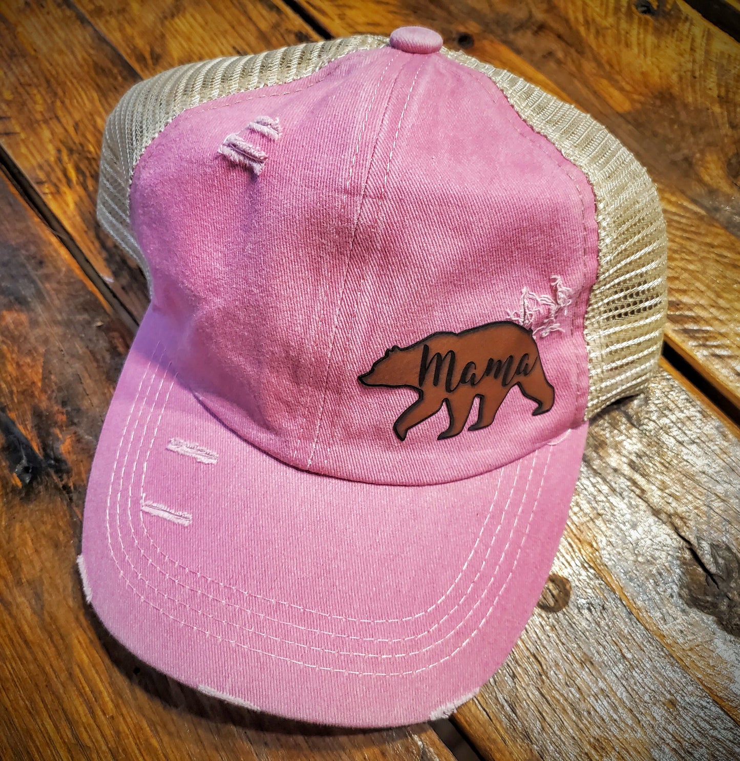 Vintage Leather Mama Bear Patch Hat