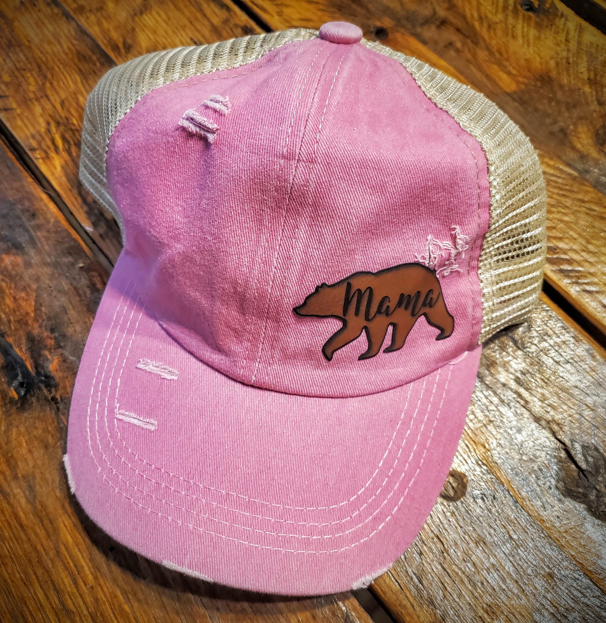 Vintage Leather Mama Bear Patch Hat