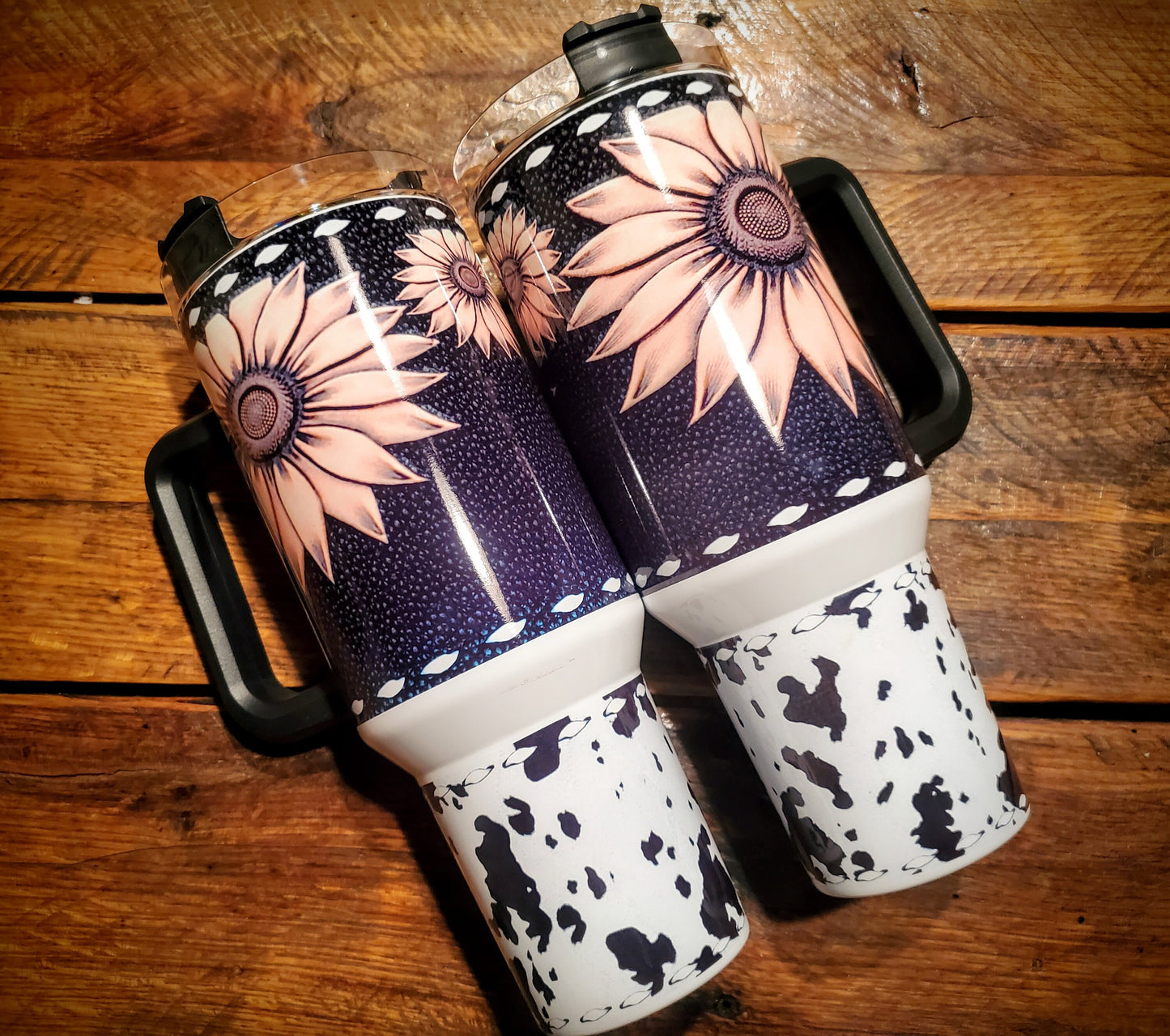 Leather Sunflowers & Cowhide Printed 40oz Insulated Tumbler with Handle