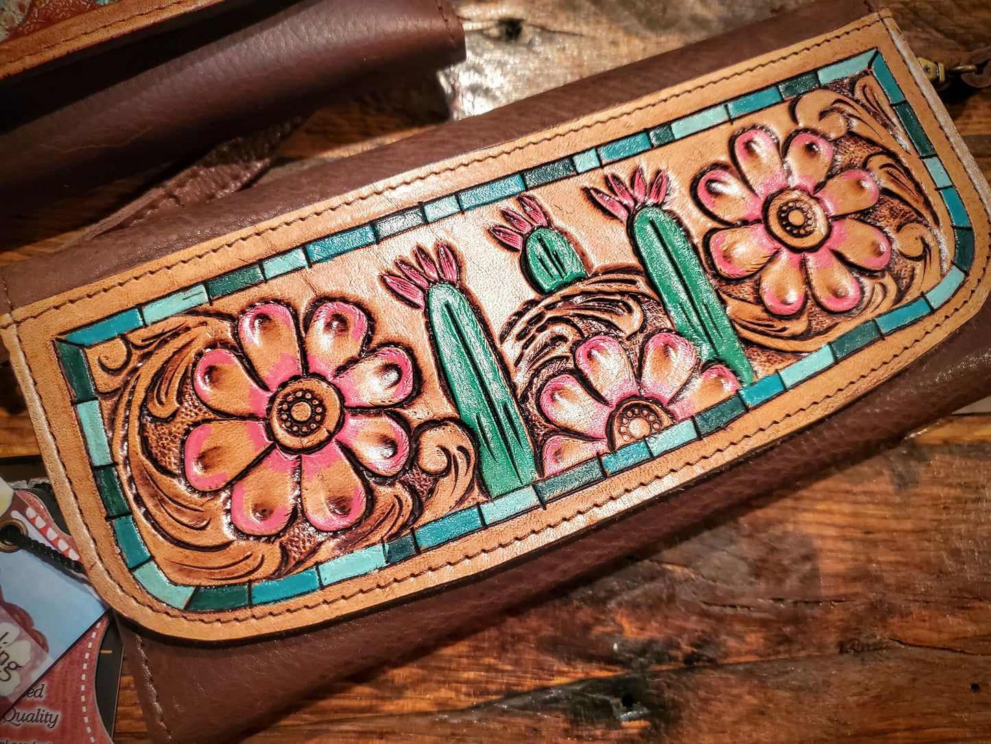 Genuine Hand Tooled & Painted Leather Purse / Wallets