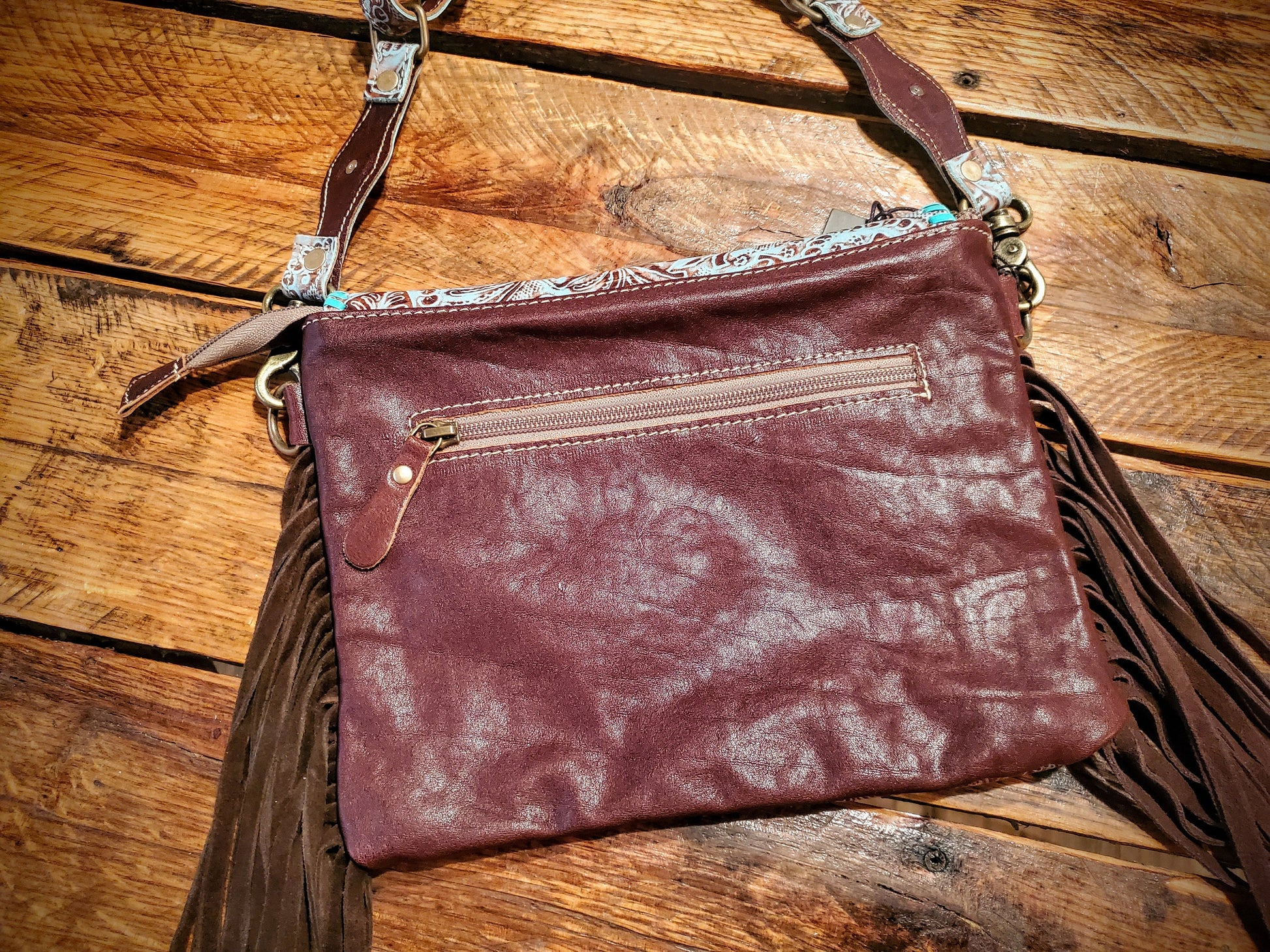 Genuine Western Tooled Leather & Fringe Crossbody Purse