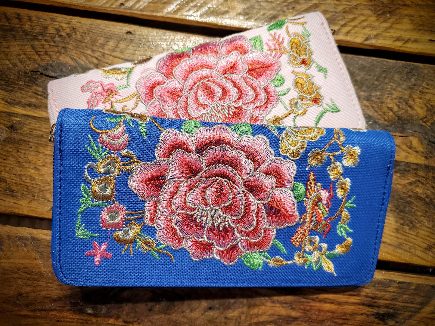 Gypsy Boho Western Embroidered Flower Wallet Clutch