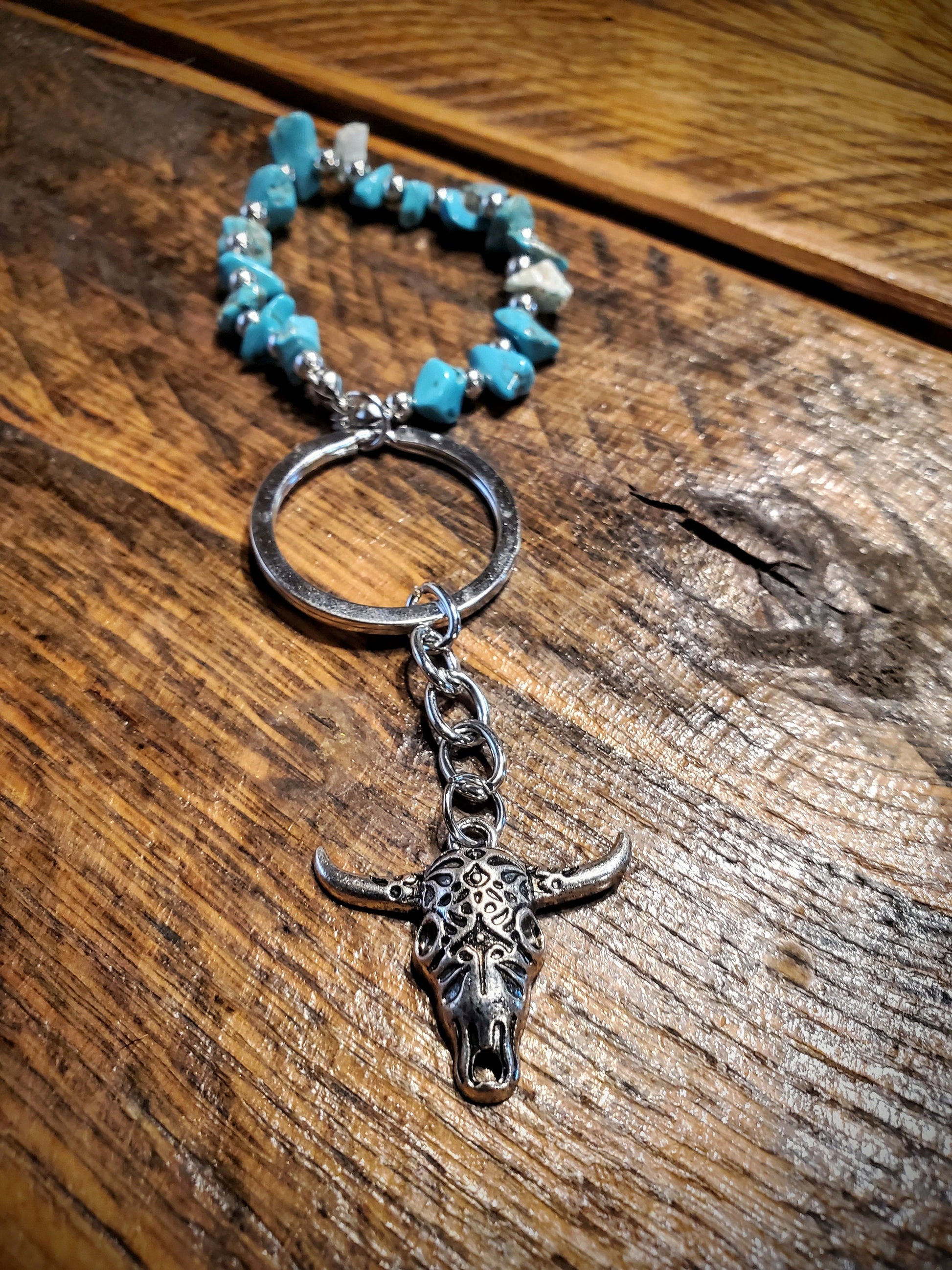 Western Turquoise & Steer Head Keychain