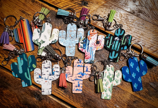 Cactus - Handmade Western Printed Wood Key Chains - Pick Your Style!