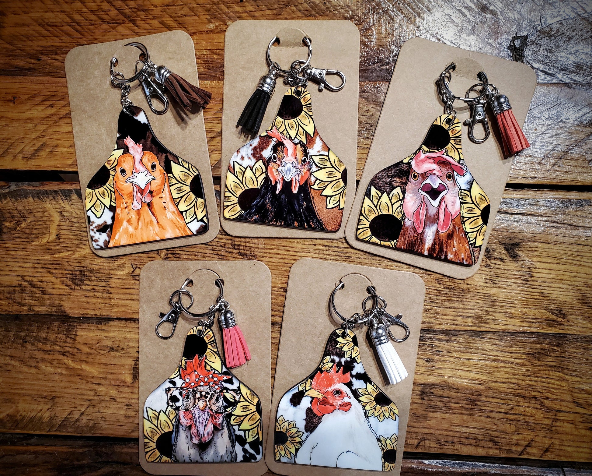 Chickens - Handmade Western Printed Wood Key Chains - Pick Your Style!