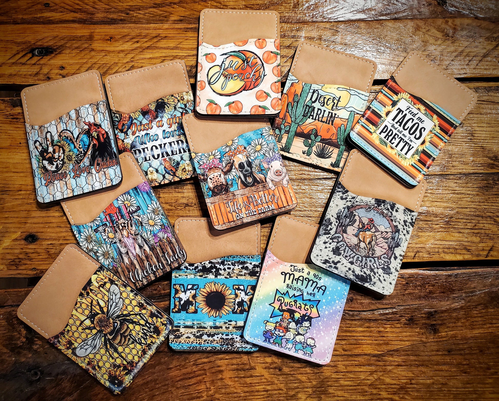 Country Western Printed Cell Phone Wallets - Pick Your Style! - Great Cheap Gifts & Stocking Stuffers