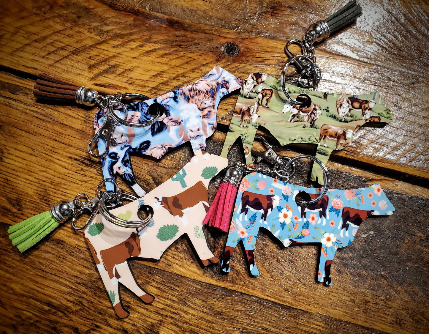 Cows - Handmade Western Printed Wood Key Chains - Pick Your Style!