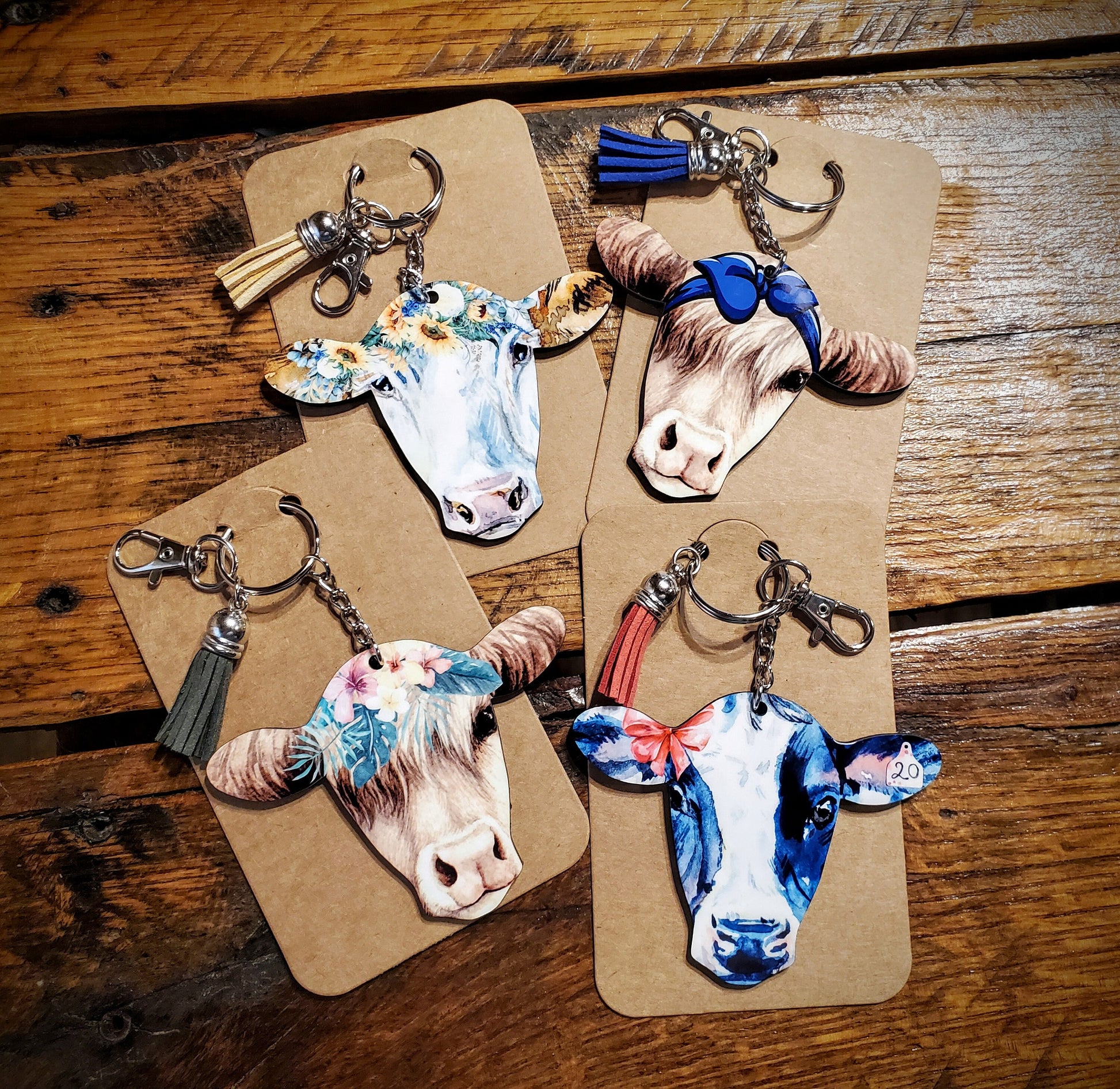 Cows - Handmade Western Printed Wood Key Chains - Pick Your Style!