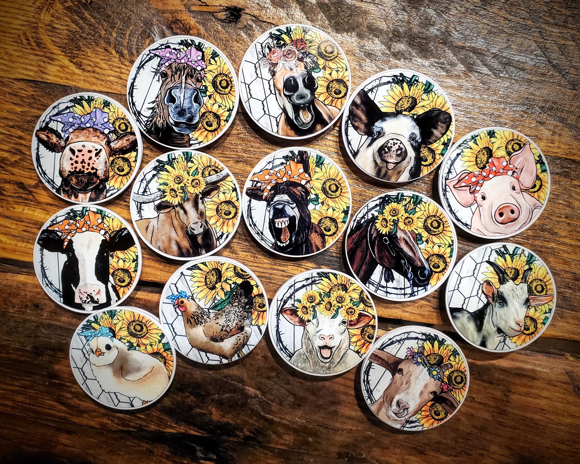 Cute Country Farm Animal Sunflower Cell Phone Grips - Great Cheap Gifts & Stocking Stuffers!