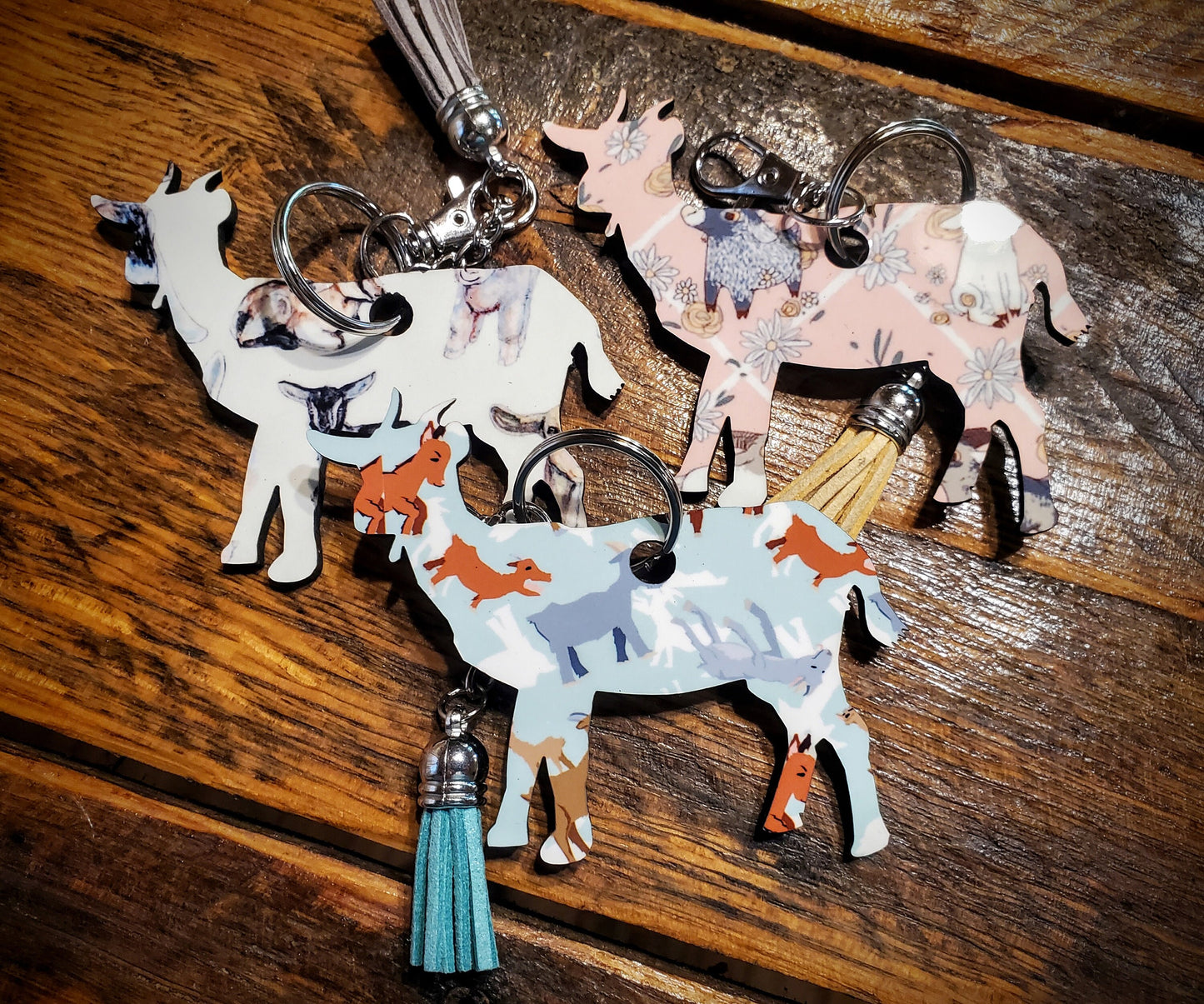 Goats - Handmade Western Printed Wood Key Chains - Pick Your Style!