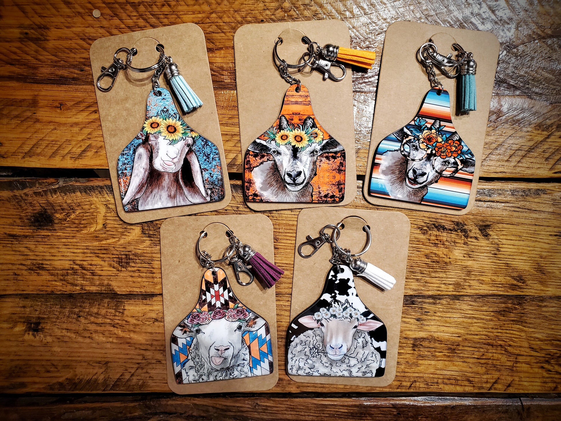 Goats & Sheep - Handmade Western Printed Wood Key Chains - Pick Your Style!