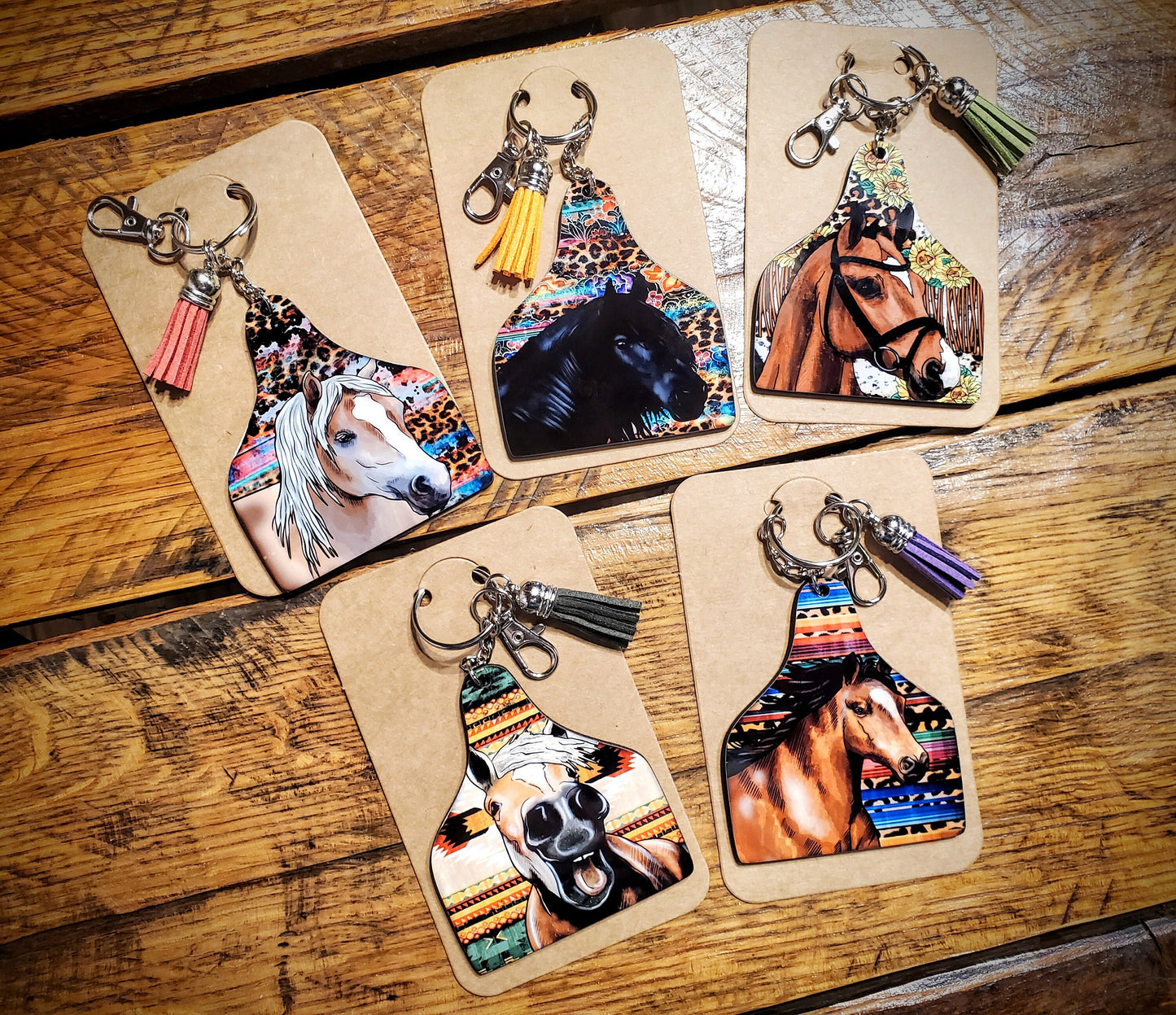 Horses - Handmade Western Printed Wood Key Chains - Pick Your Style!