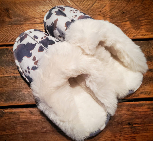 Super Plush Cow Print Slippers with Fleece - Great Holiday Christmas Gifts!