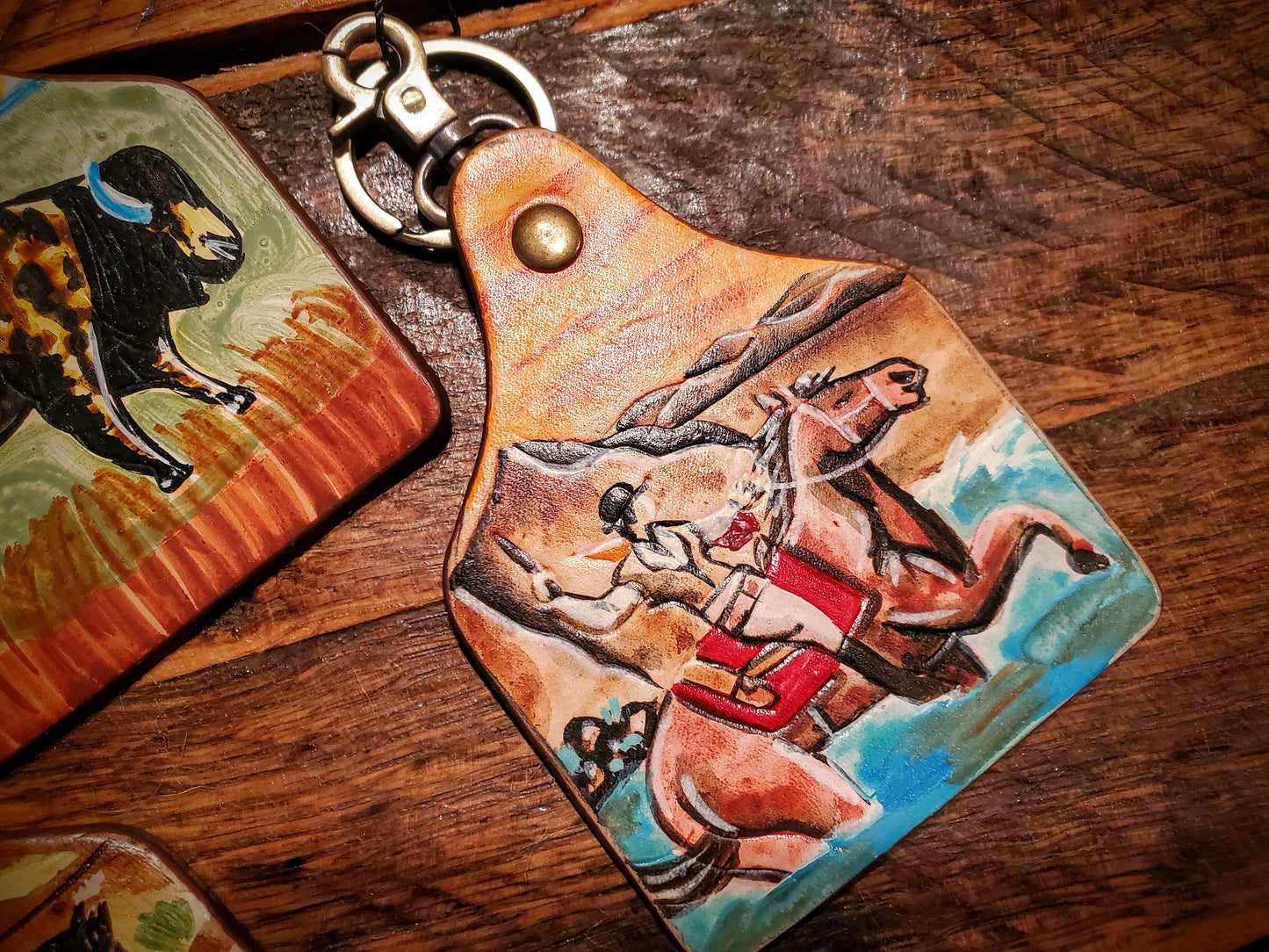 Tooled Leather Cow Tag Key Chains / Bag Charms - Great Cheap Gifts & Stocking Stuffers!