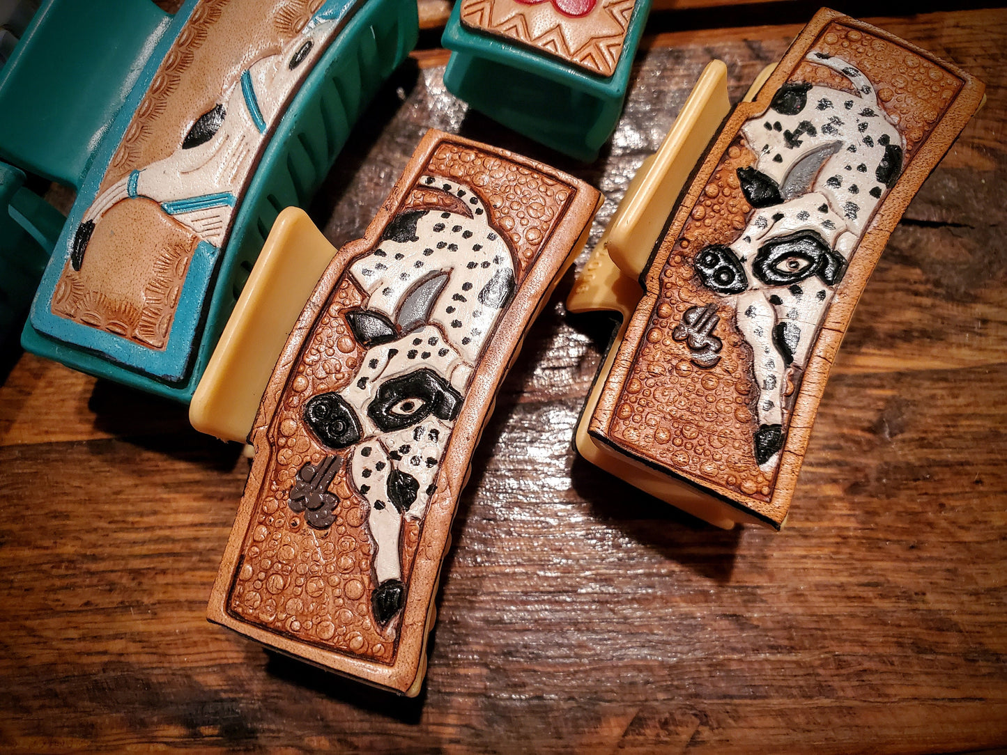 Western Tooled Leather Hair Claw Clip