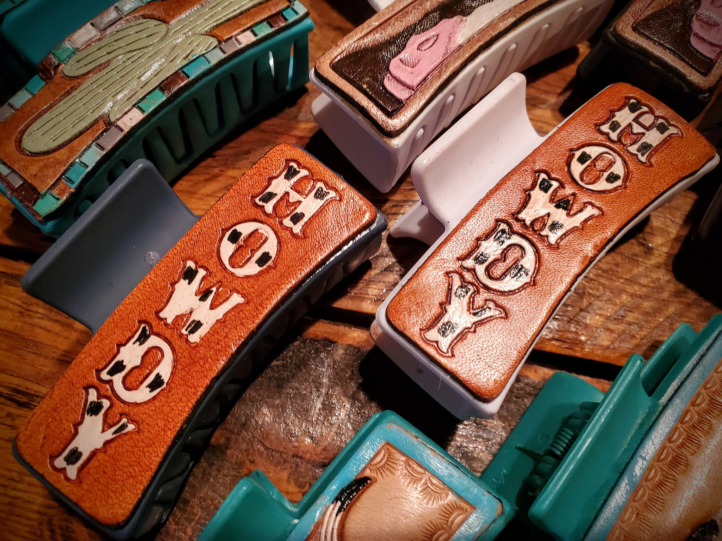 Western Tooled Leather Hair Claw Clip