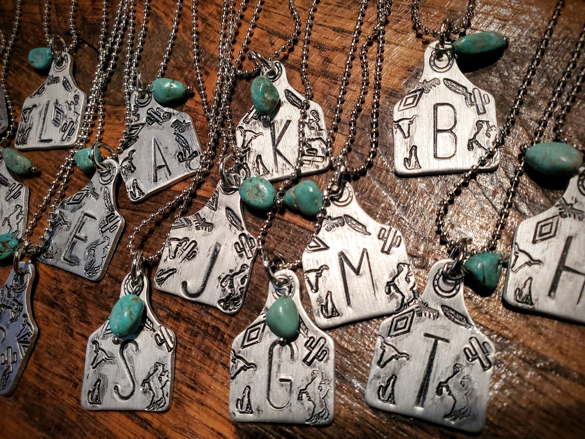 Handmade Western Cow Tag Initial Monogram Letter Necklace