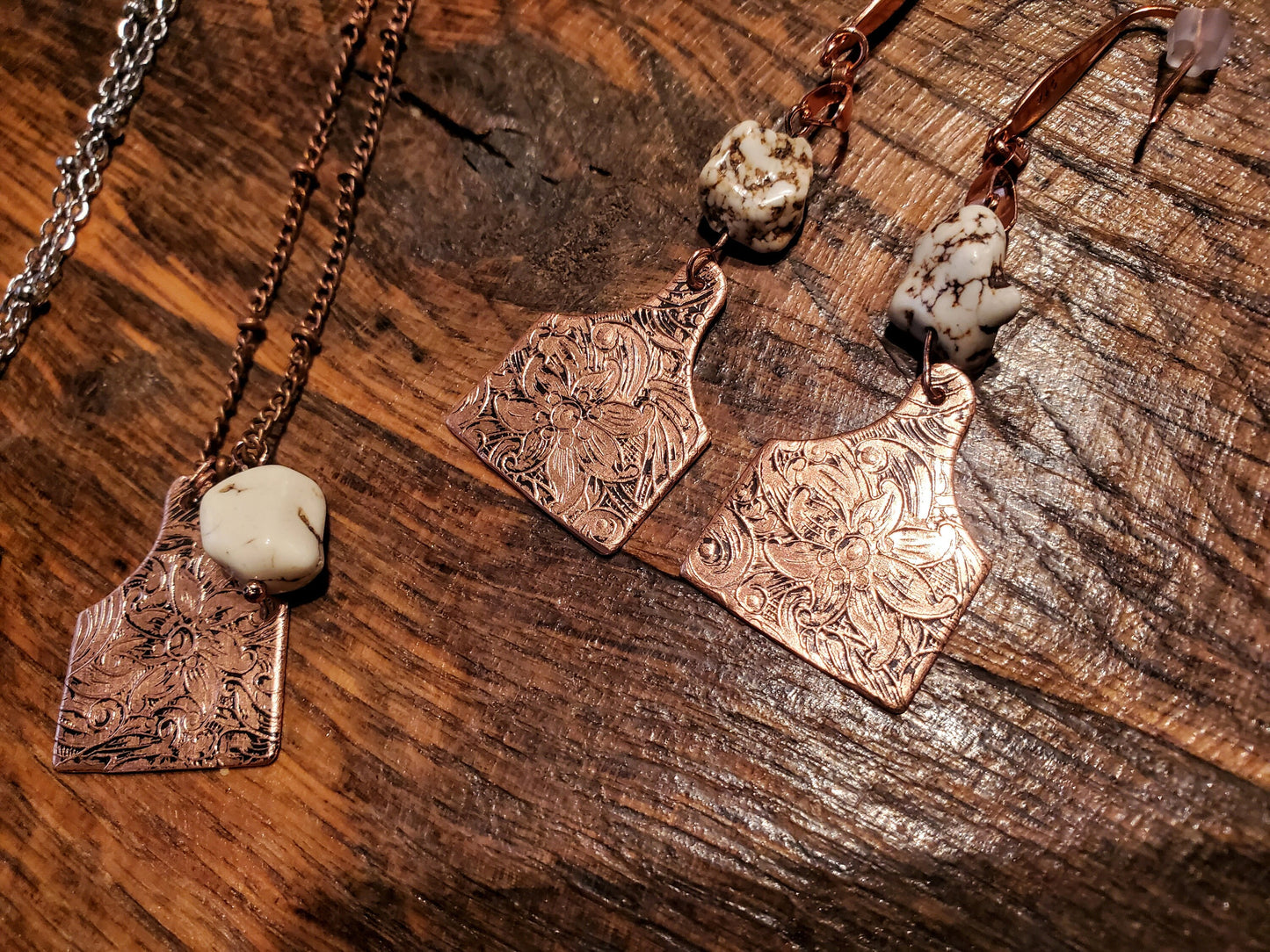 Handmade Western Floral Stamped Cattle Ear Tag Earrings & Necklaces