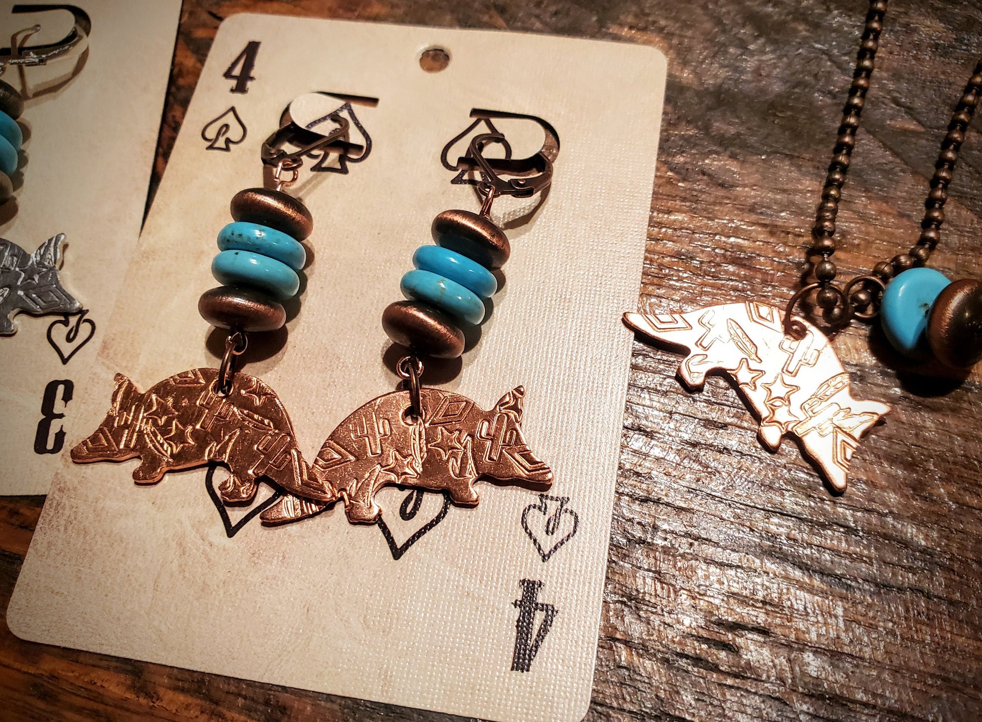 Handmade Western Stamped Amadillo Earrings & Necklaces