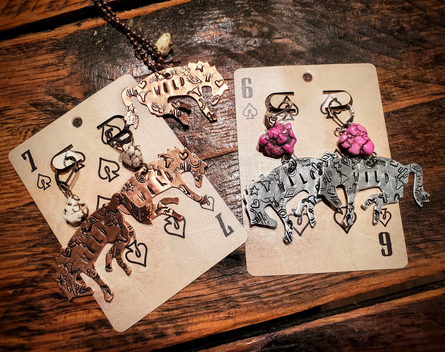 Handmade Western Stamped Bucking Horse Earrings & Necklaces