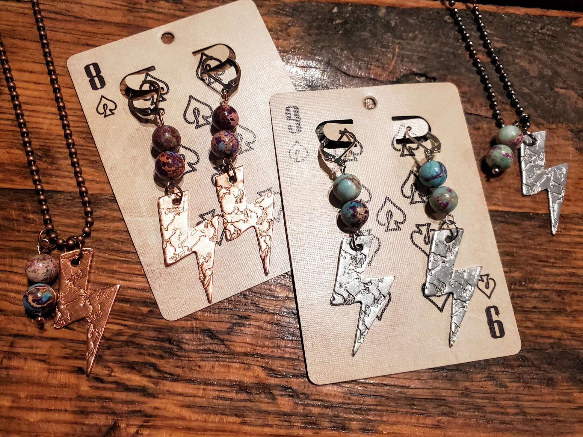 Handmade Western Stamped Lightning Bolt Earrings & Necklaces