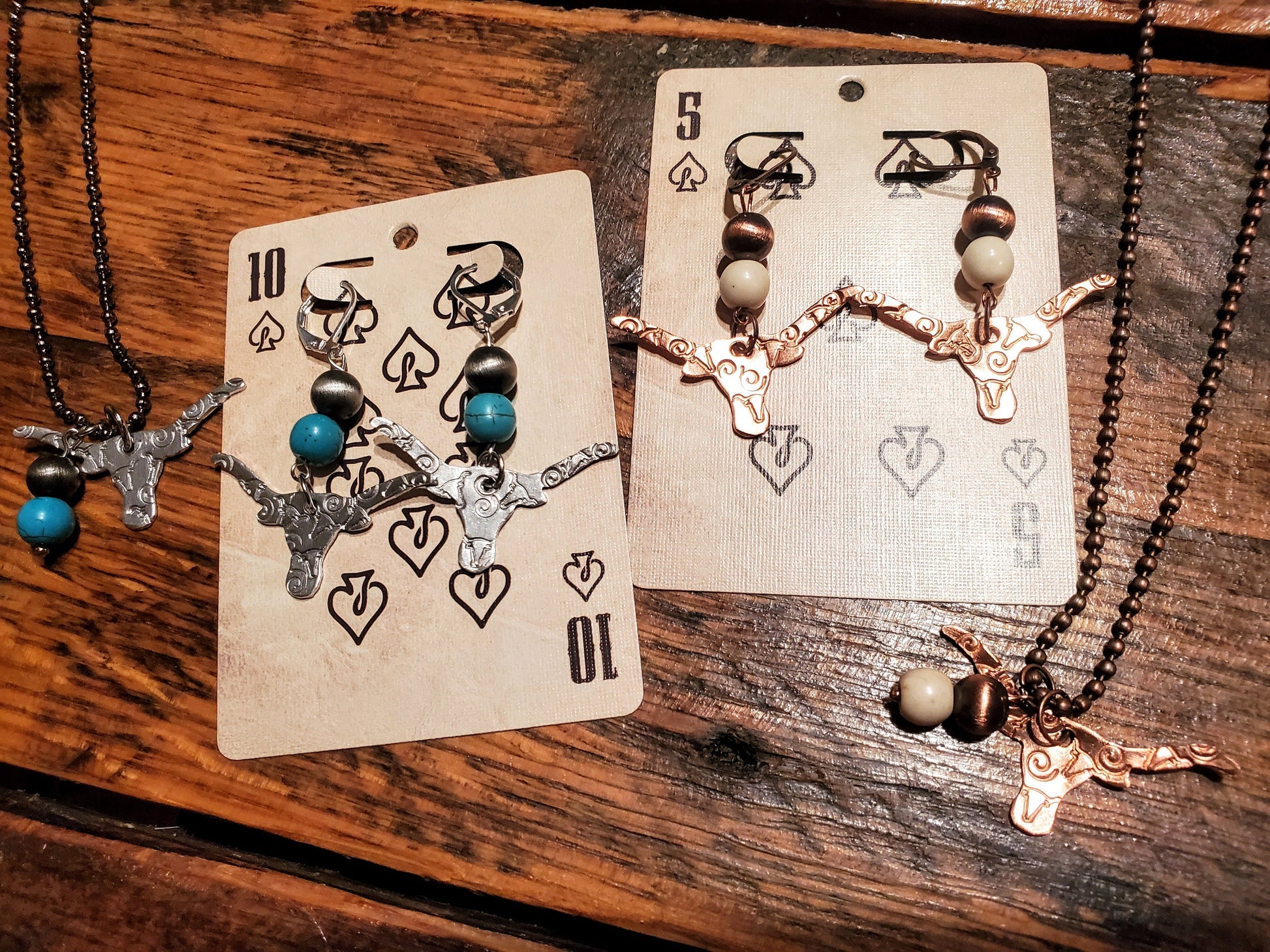 Handmade Western Stamped Longhorn Earrings & Necklaces