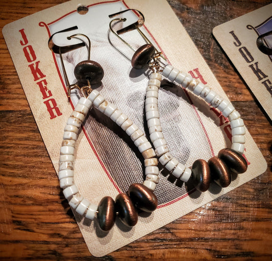 Handmade Genuine White Turquoise Earrings with Copper Navajo Beads