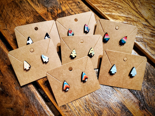 Arrowheads - Handmade Western Printed Wood Stud Earrings - Hypoallergenic, Pick Your Style!