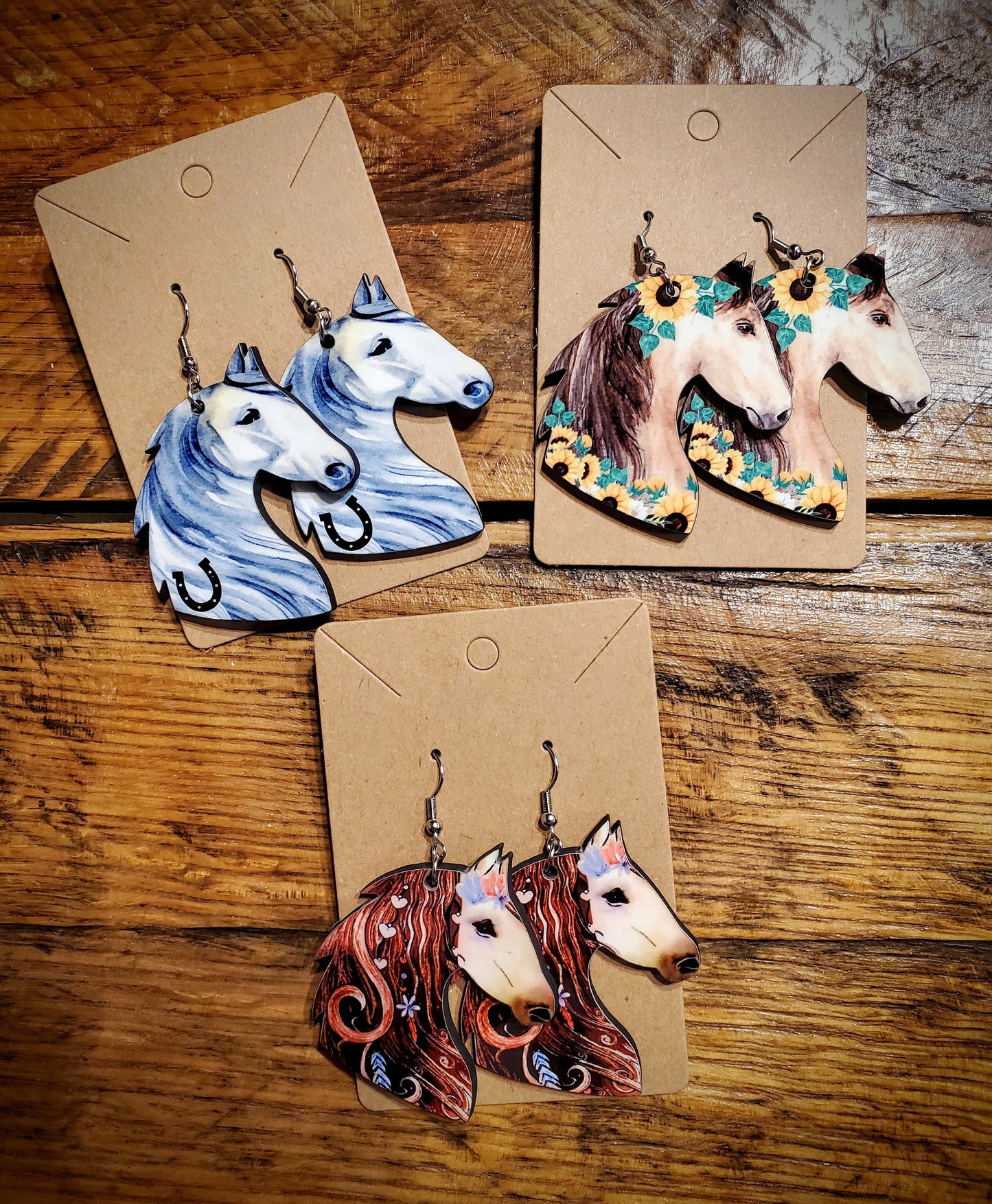 Handmade Horse Printed Wood Earrings - Hypoallergenic, Pick Your Style