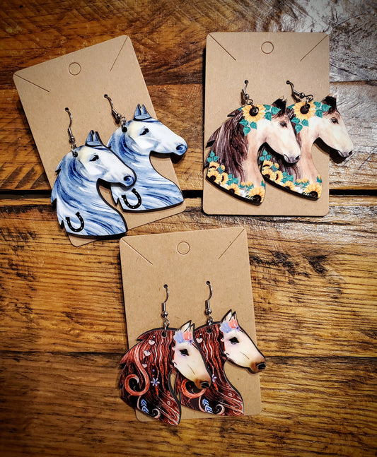 Handmade Horse Printed Wood Earrings - Hypoallergenic, Pick Your Style