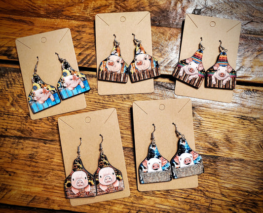 Handmade Pig Printed Wood Earrings & Necklaces - Hypoallergenic, Pick Your Style