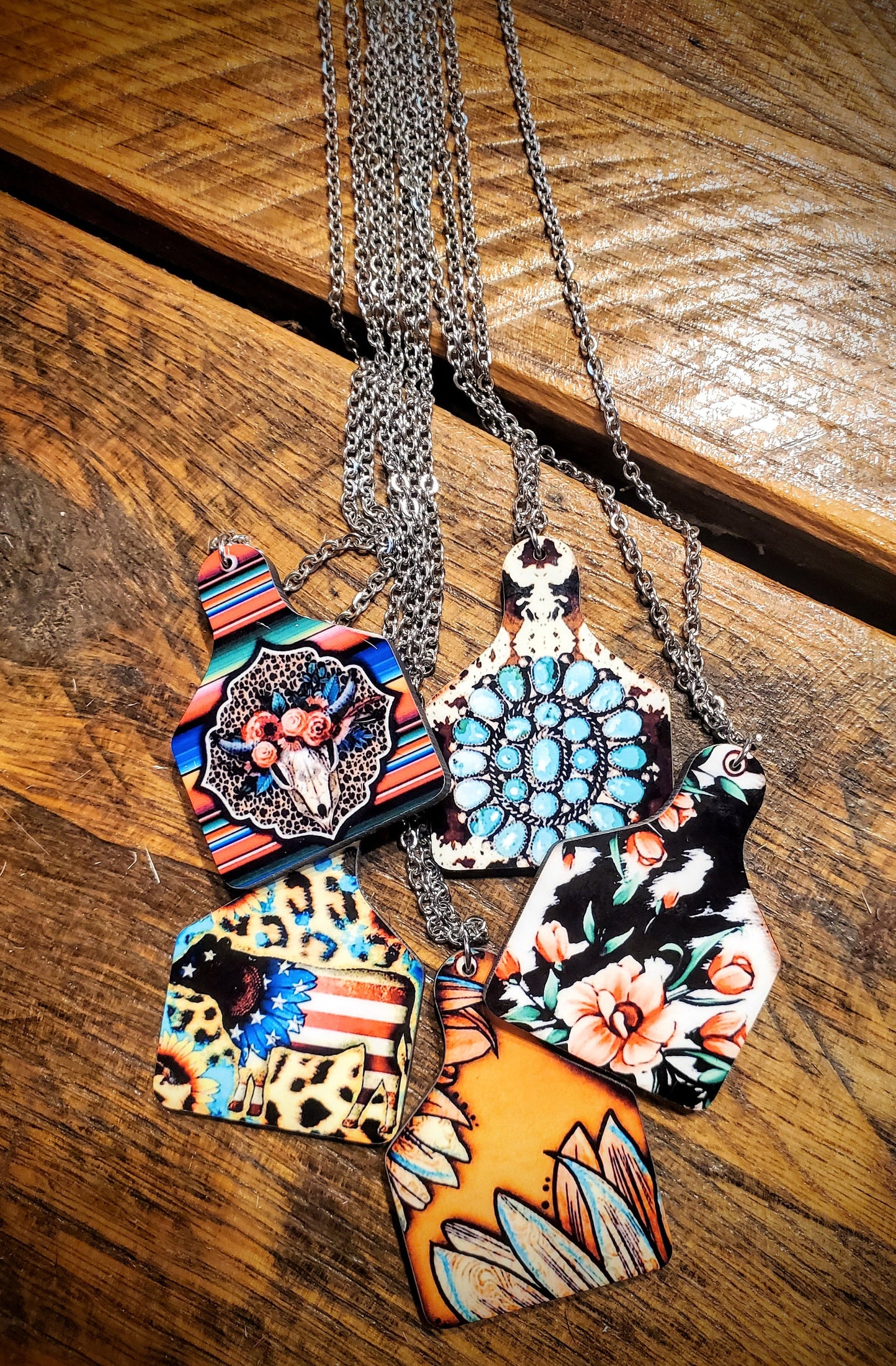 Handmade Western Printed Wood Cow Tag Earrings & Necklaces - Hypoallergenic, Pick Your Style