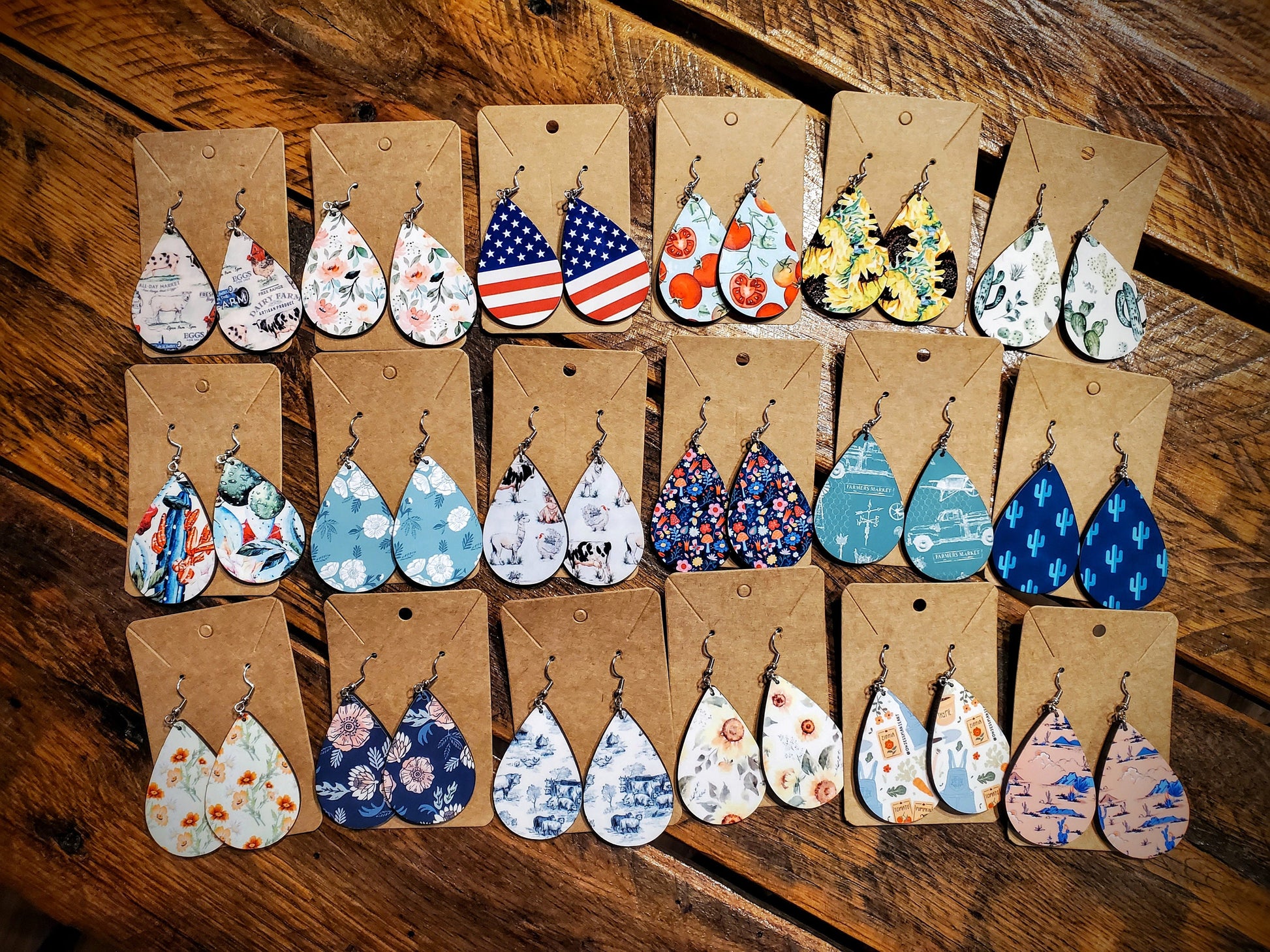 Handmade Western Printed Wood Earrings - Hypoallergenic, Pick Your Style!