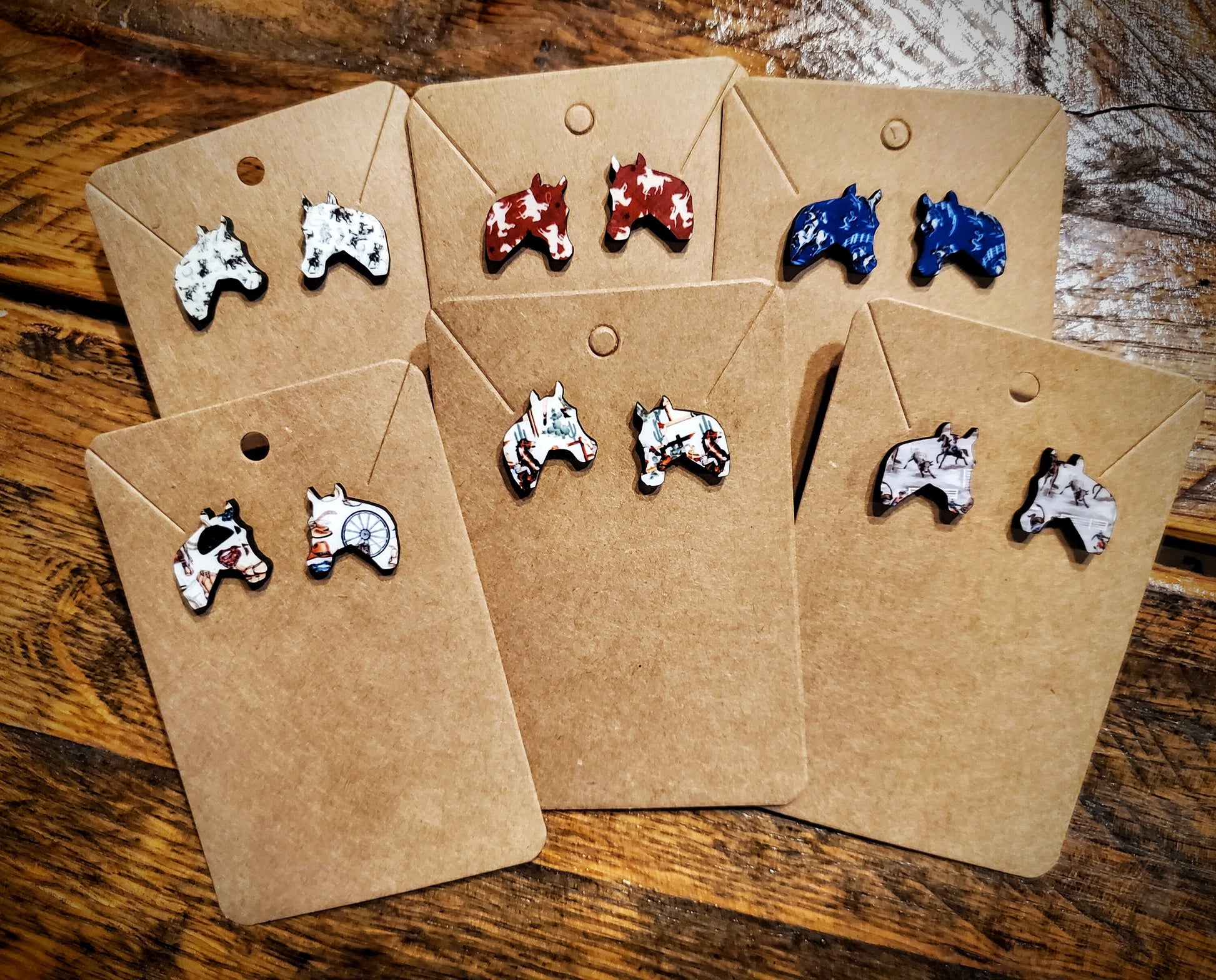 Horse Heads - Handmade Western Printed Wood Stud Earrings - Hypoallergenic, Pick Your Style!