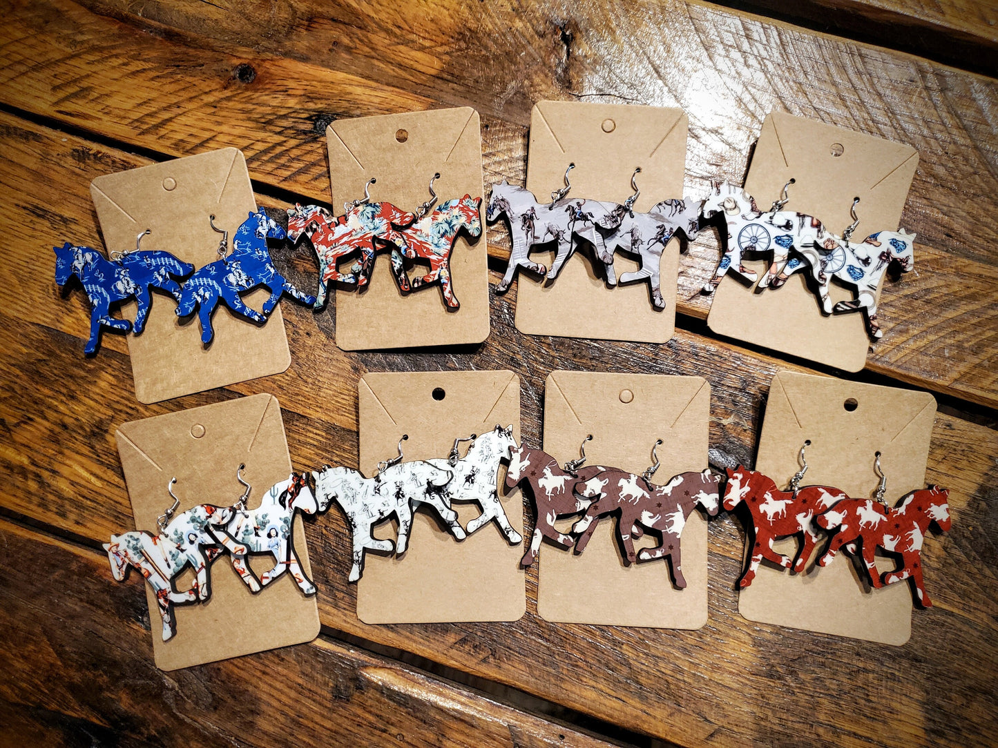 Horses - Handmade Western Printed Wood Earrings & Necklaces - Hypoallergenic, Pick Your Style!