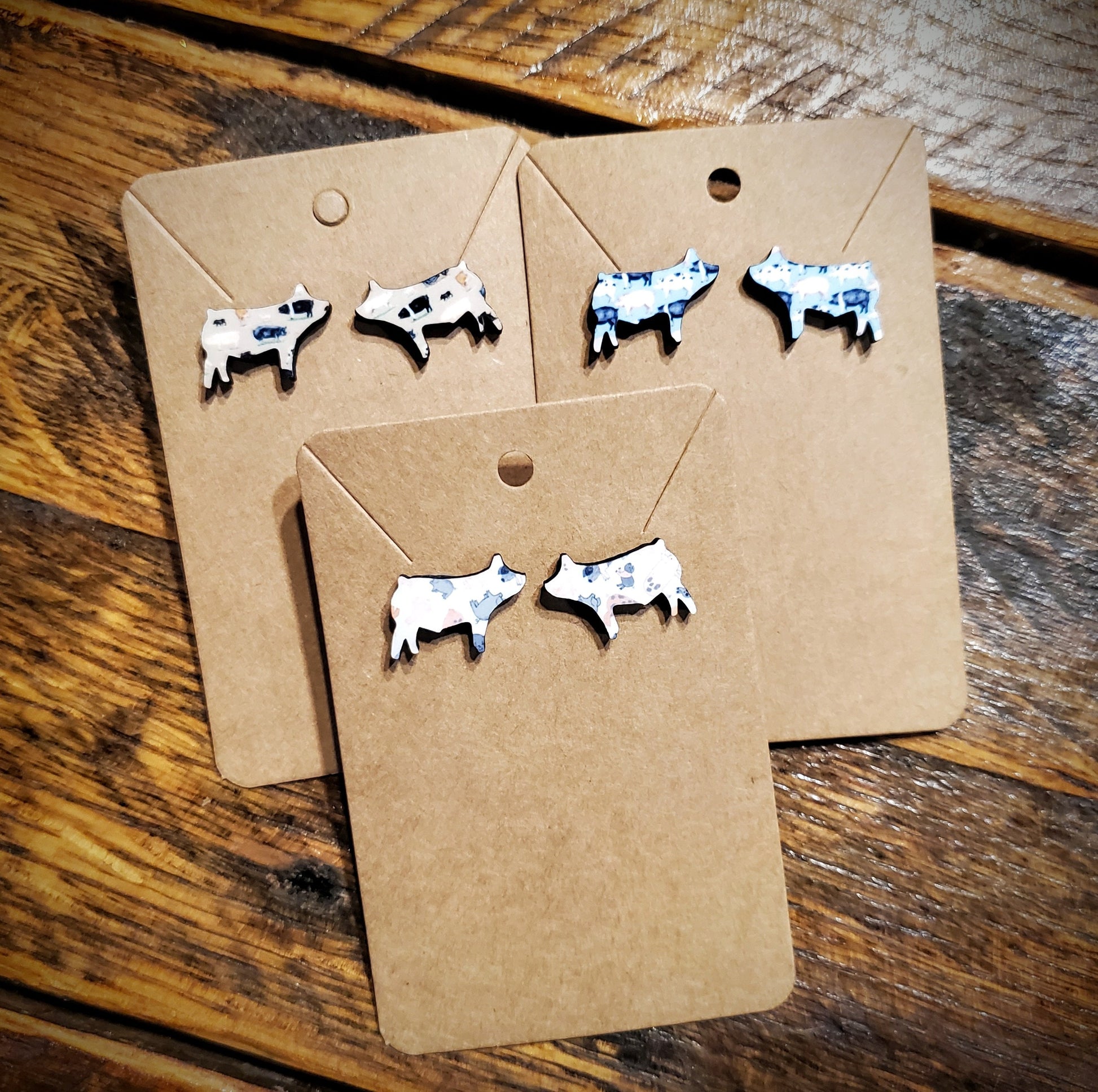 Pigs - Handmade Western Printed Wood Stud Earrings - Hypoallergenic, Pick Your Style!