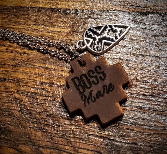 Boss Mare - Handmade Western Dainty Engraved Leather Necklace Hypoallergenic