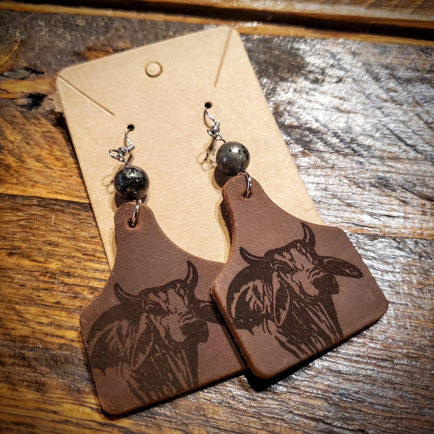 Brahma Bull - Handmade Genuine Leather Western Hypoallergenic Earrings