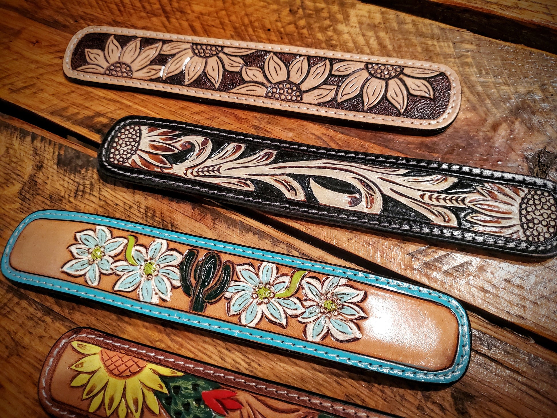 Genuine Tooled Leather Western Bangle Bracelets