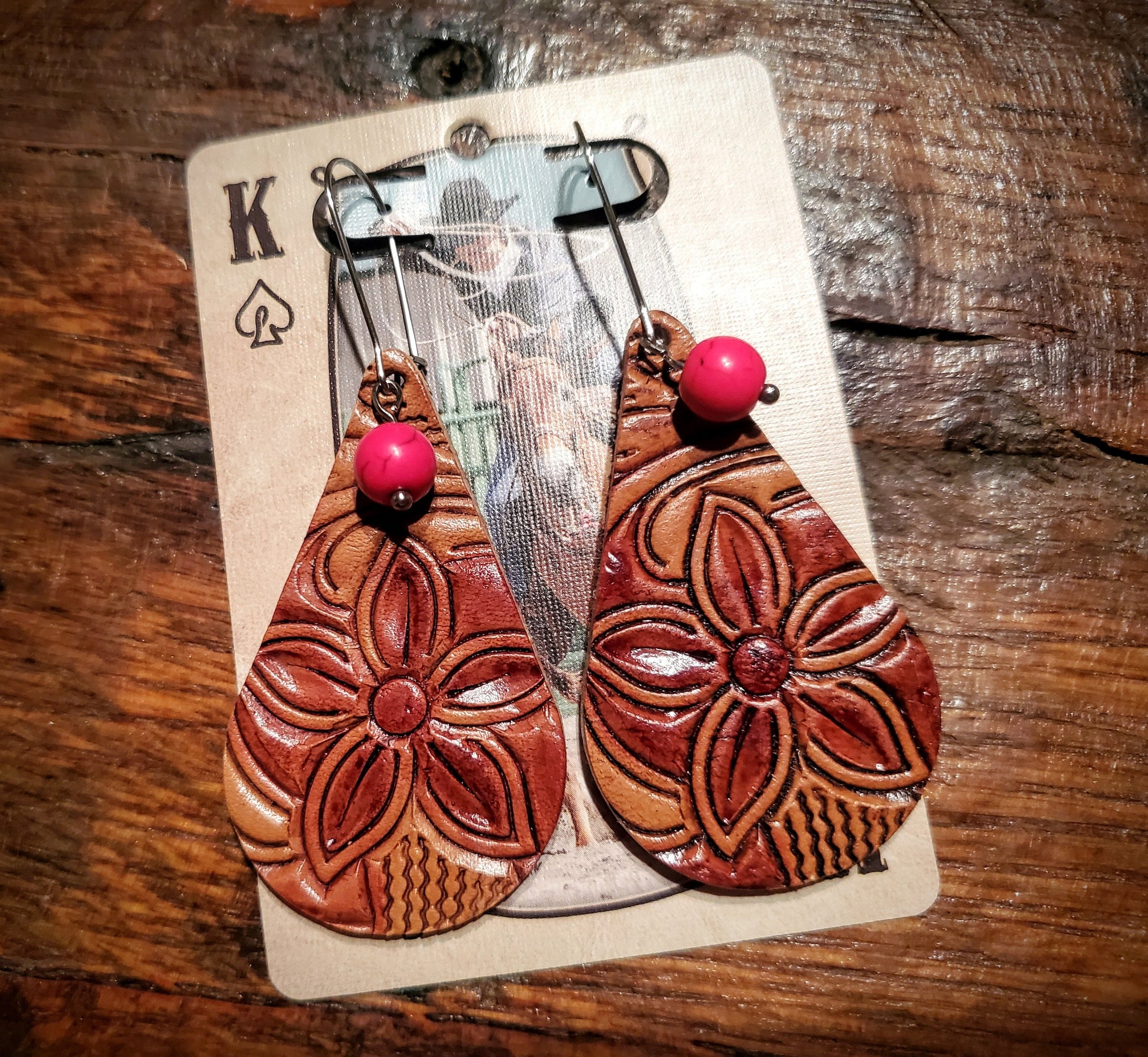 Handmade Genuine Tooled Leather Earrings