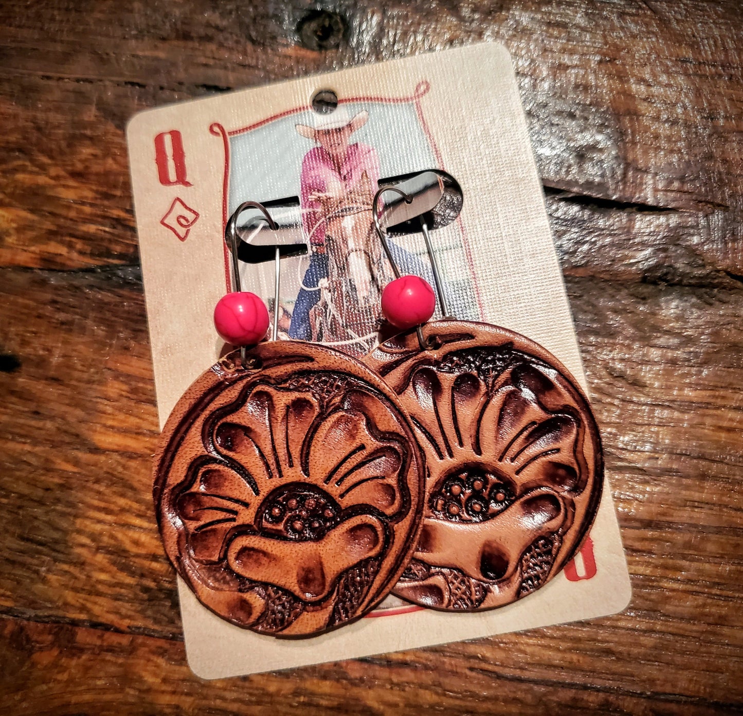 Handmade Genuine Tooled Leather Earrings